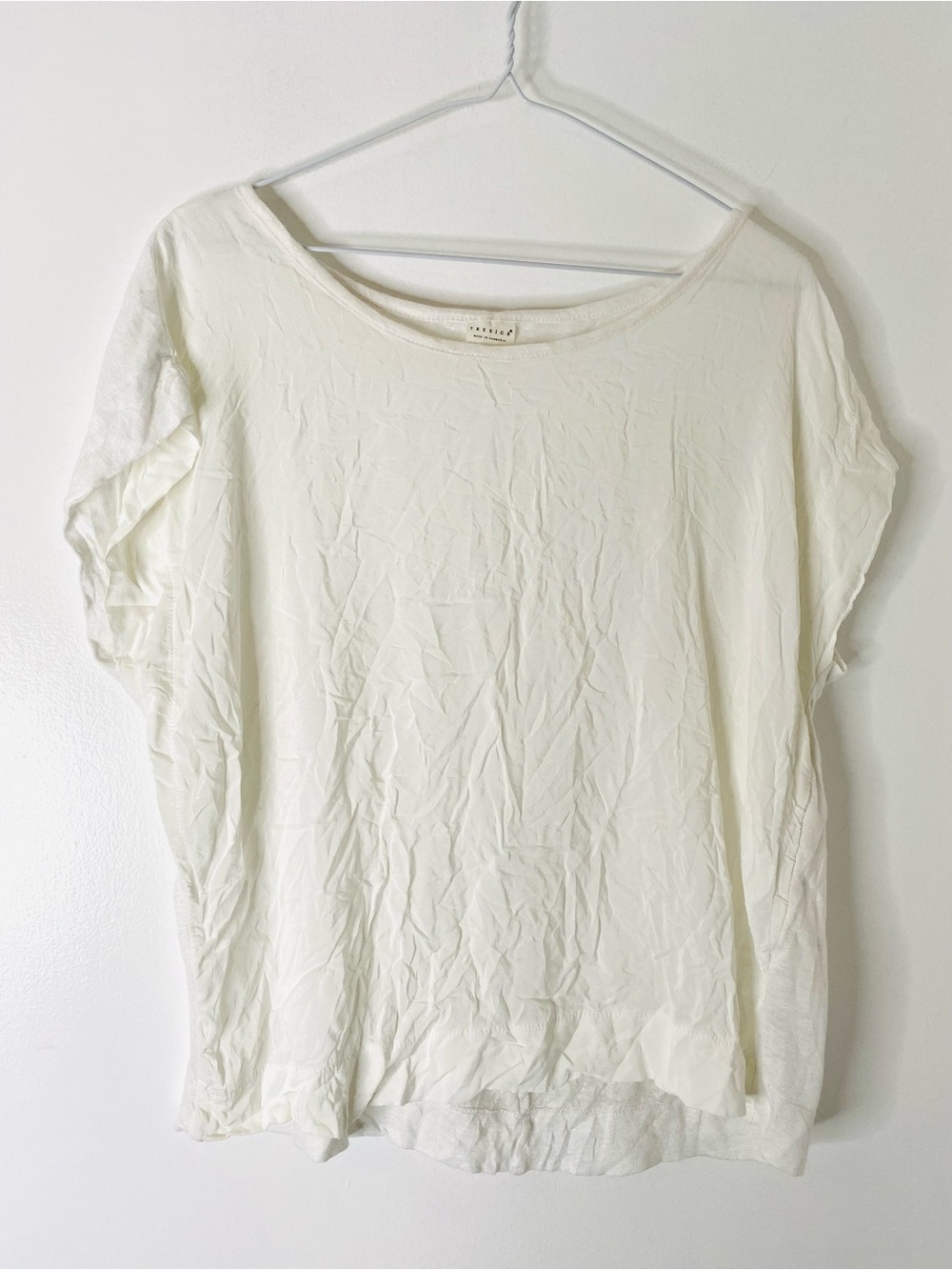 White Linen Rayon Mixed Media Relaxed Dolman Top Tresics